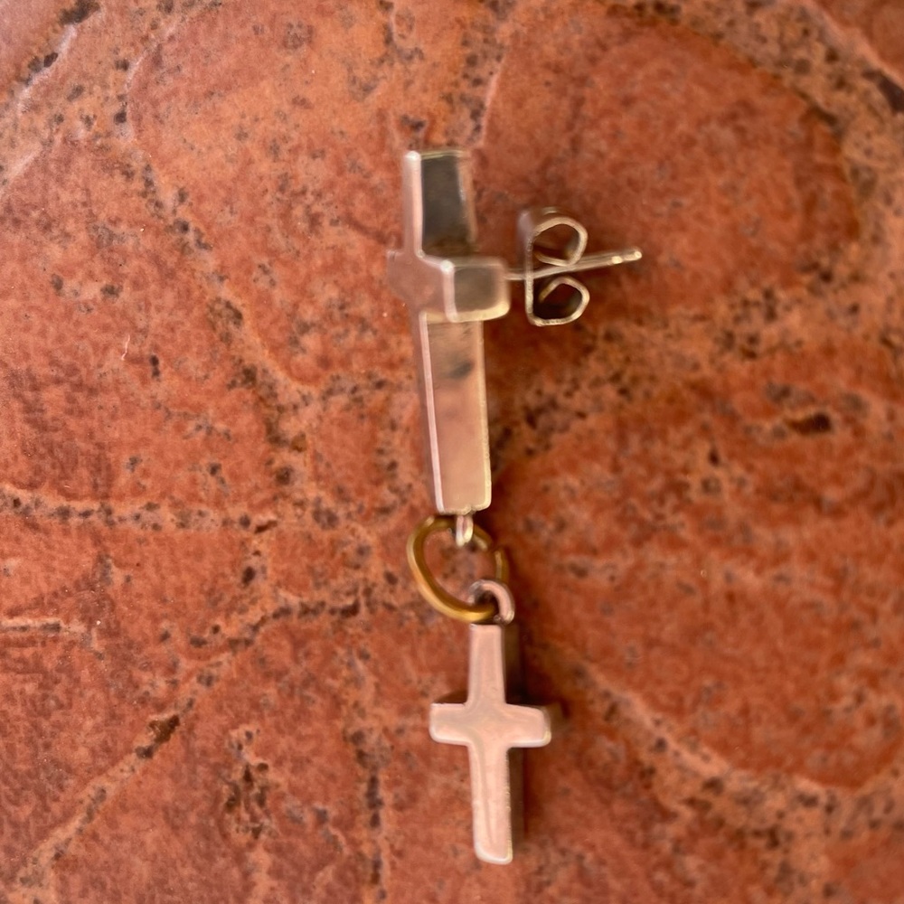 Sterling Silver Pierced Dangle Cross Earring - Picture 5 of 9